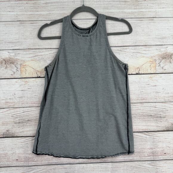 Lululemon Striped Split Back Performance Tank Top Womens Medium Black White - Picture 1 of 6